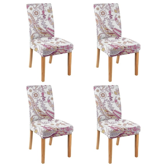 Colorful Bohemian Paisley Dining Chair Covers 4 Pack Vintage Floral Ethnic Retro Pattern Washable Polyester Stretch Slipcovers Removable Protector for Elegant Home Decor