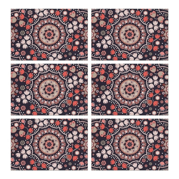 Colorful Bohemian Paisley Placemats Set of 6, Flax Heat Resistant Wrinkle Free Linen Table Mats with Vintage Floral Pattern and Artistic Chic Ethnic Decorative Design