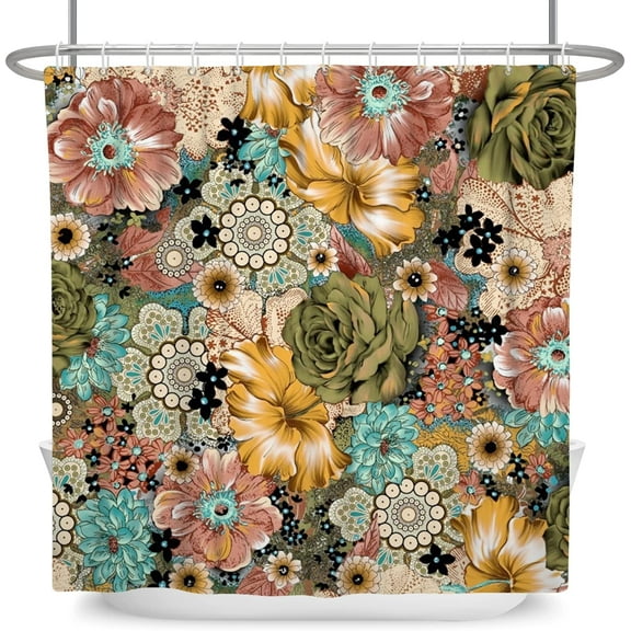 Colorful Bohemian Shower Curtains for Bathroom Vintage Boho Floral Flowers Paisley Shower Curtains 72x72 Inch Waterproof Polyester Fabric with Hooks