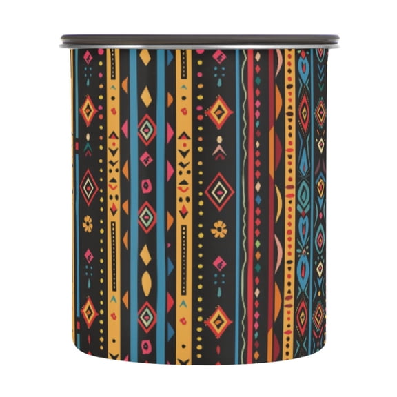 Colorful Bohemian Stripe Airtight Coffee Bean Canister 30oz Food Storage Containers with Lids For Gournd, Tea, Sugar, Flour, Rice, Cereal, Candy Cookie Jar