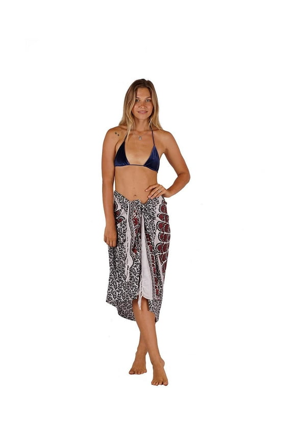 Colorful Bohemian Style Mandala Printed Beach Wrap Sarong With Fringe, Mandala Red, Size: One Size, Uluwatu Style