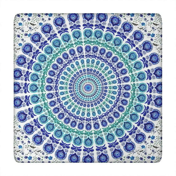 Colorful Bohemian Style Square Table Cover 34x34 Inch, Elastic Edged Tablecloth for Card Tables and Outdoor Entertaining