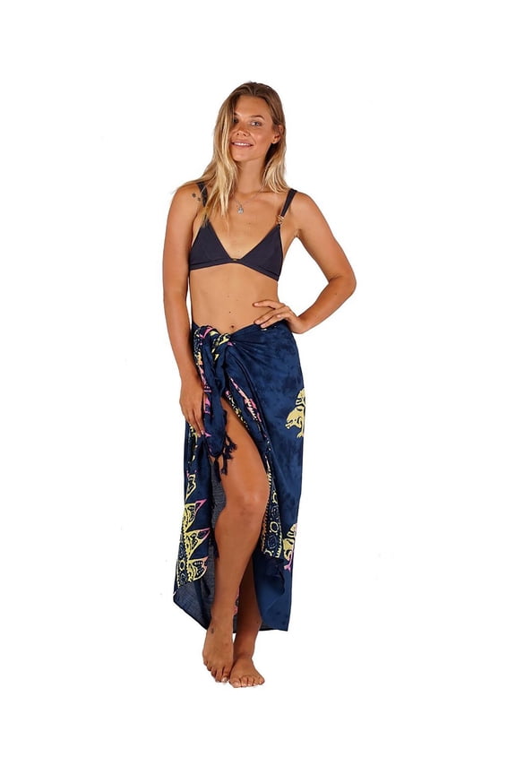 Colorful Bohemian Style Tie Dye Printed Beach Wrap Sarong With Fringe, Navy with Dolphin, Size: One Size, Uluwatu Style