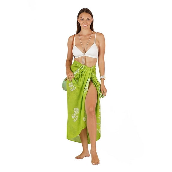 Colorful Bohemian Style Tie Dye Printed Beach Wrap Sarong With Fringe, Tie Dye Green Palm, Size: One Size, Uluwatu Style