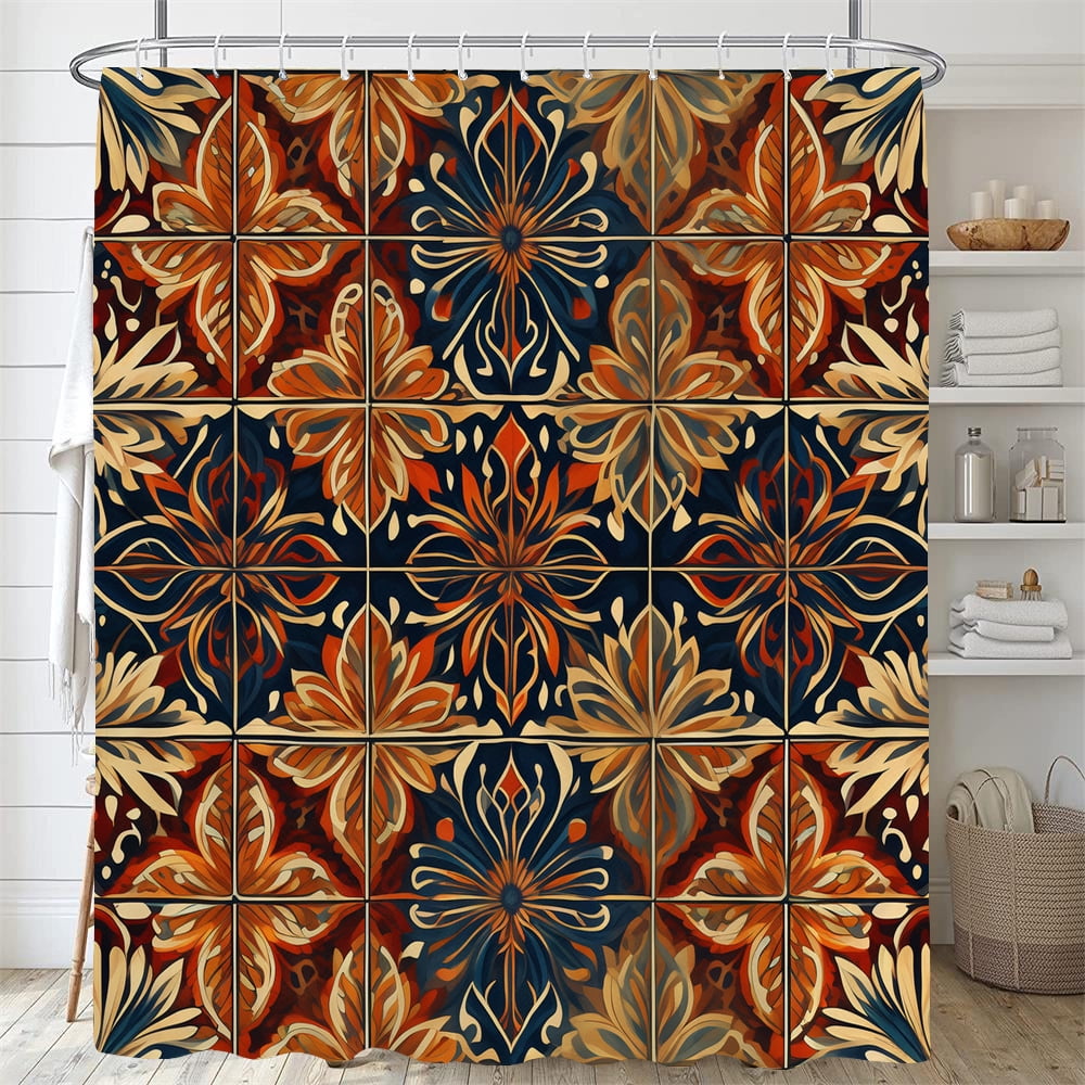 Colorful Bohemian style Flower Print Shower Curtain Waterproof Morden Bathroom Bathtub Curtain ...