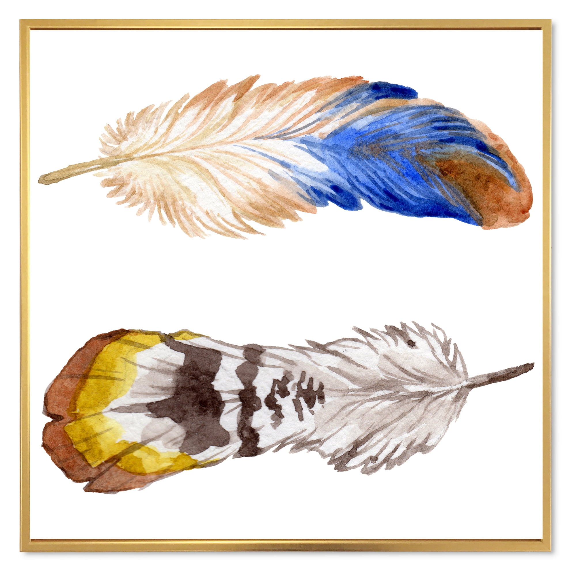 Colorful Boho Art Feather Set III 16 in x 16 in Framed Painting Canvas Art Print, by Designart