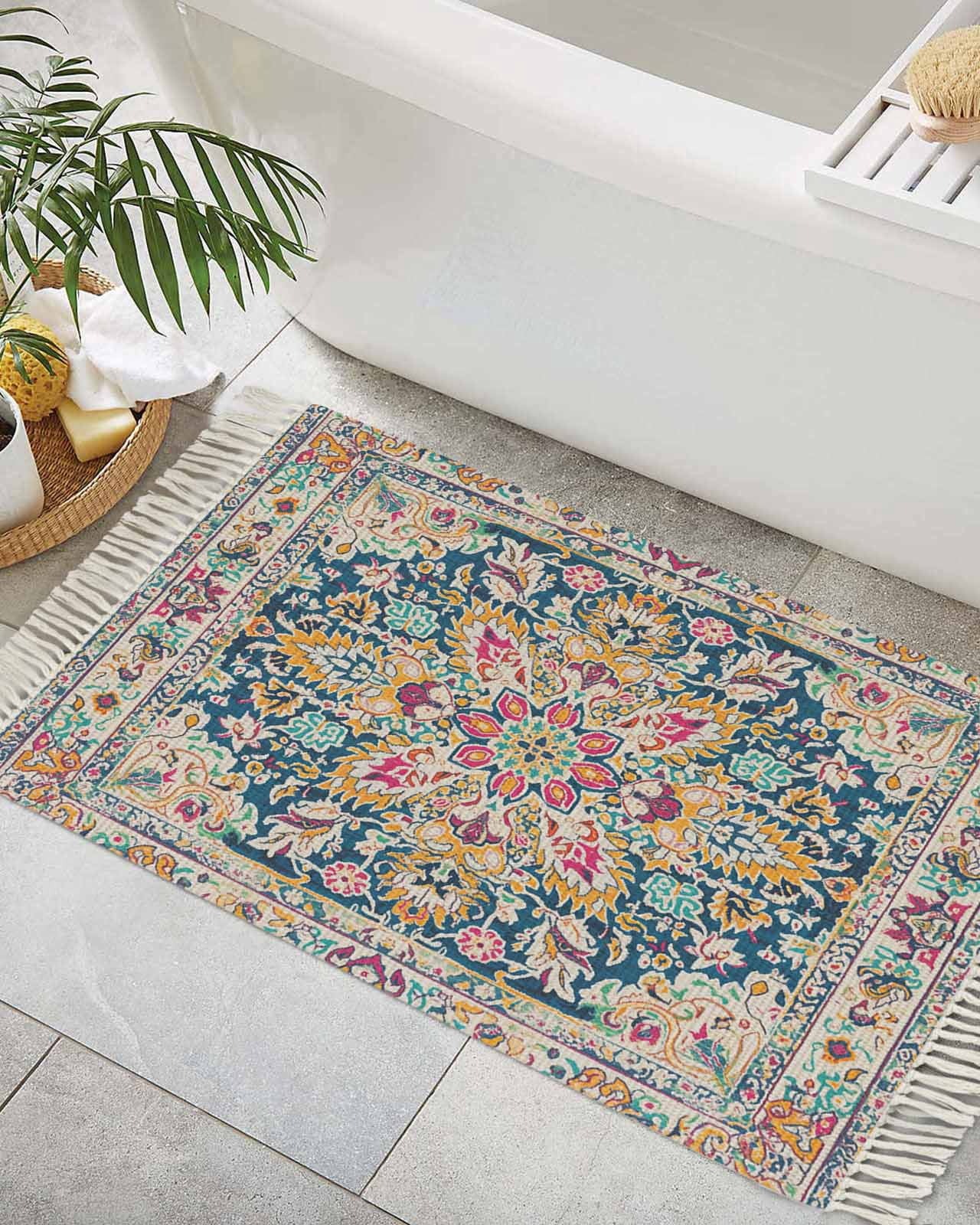 Colorful Boho Bath Rug 2x3ft Woven Bathroom Entryway Runner Rug,Ethnic ...