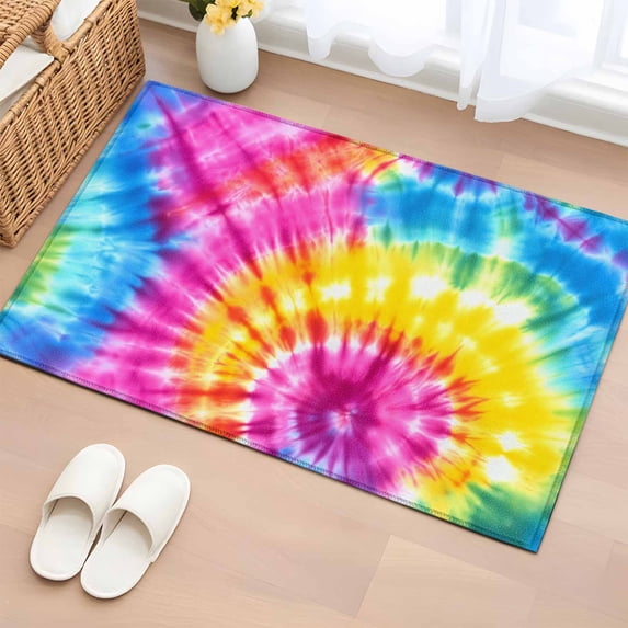 Colorful Boho Bathroom Mats 2x3 FT,Non Slip Small Kitchen Mat,Pink Yellow Blue Green Tie Dye Abstract Art Washable Soft Backed Front Door Throw Rugs Indoor Outdoor Doormats for Entryway Sink