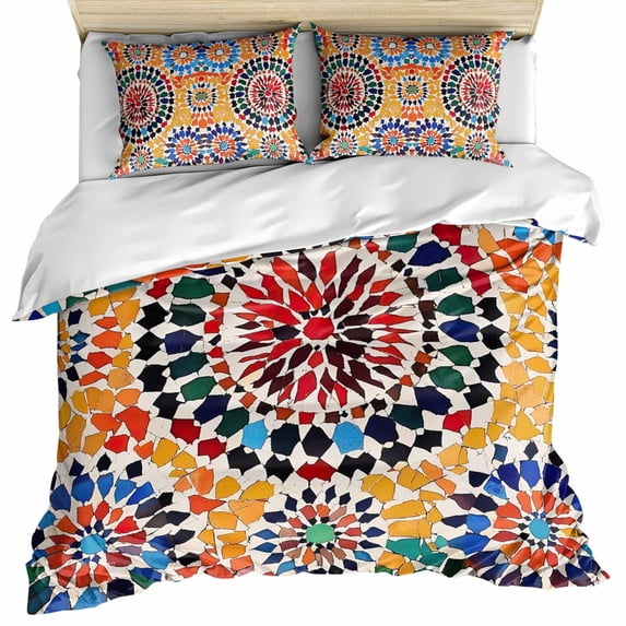 Colorful Boho Bedding 3 Piece Duvet Cover Set Twin Size, Watercolor Abstract Geometric Soft Microfiber Comforter Cover with Zipper Closure & Pillowcases, Wrinkle & FadeResistant Quilt Cover