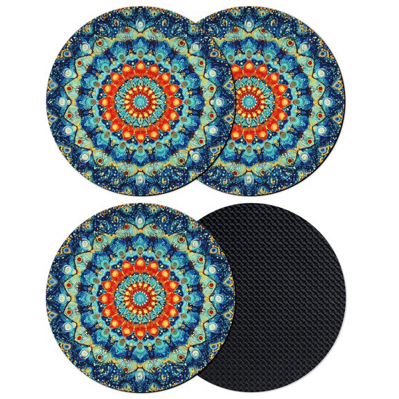 Colorful Boho Coasters Set of 4, Absorbent Coasters for Drinks, Country Morocco Tribal Abstract Motifs Coaster for Desk Coffee Table Protection, Home Decor House Warming Gifts 4"