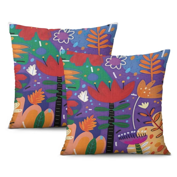 Colorful Boho & Floral Geometric Throw Pillow Covers, Modern Abstract Art Design, 16x16 Mid Century Style - Perfect for Couch & Outdoor Decor, Set of 2