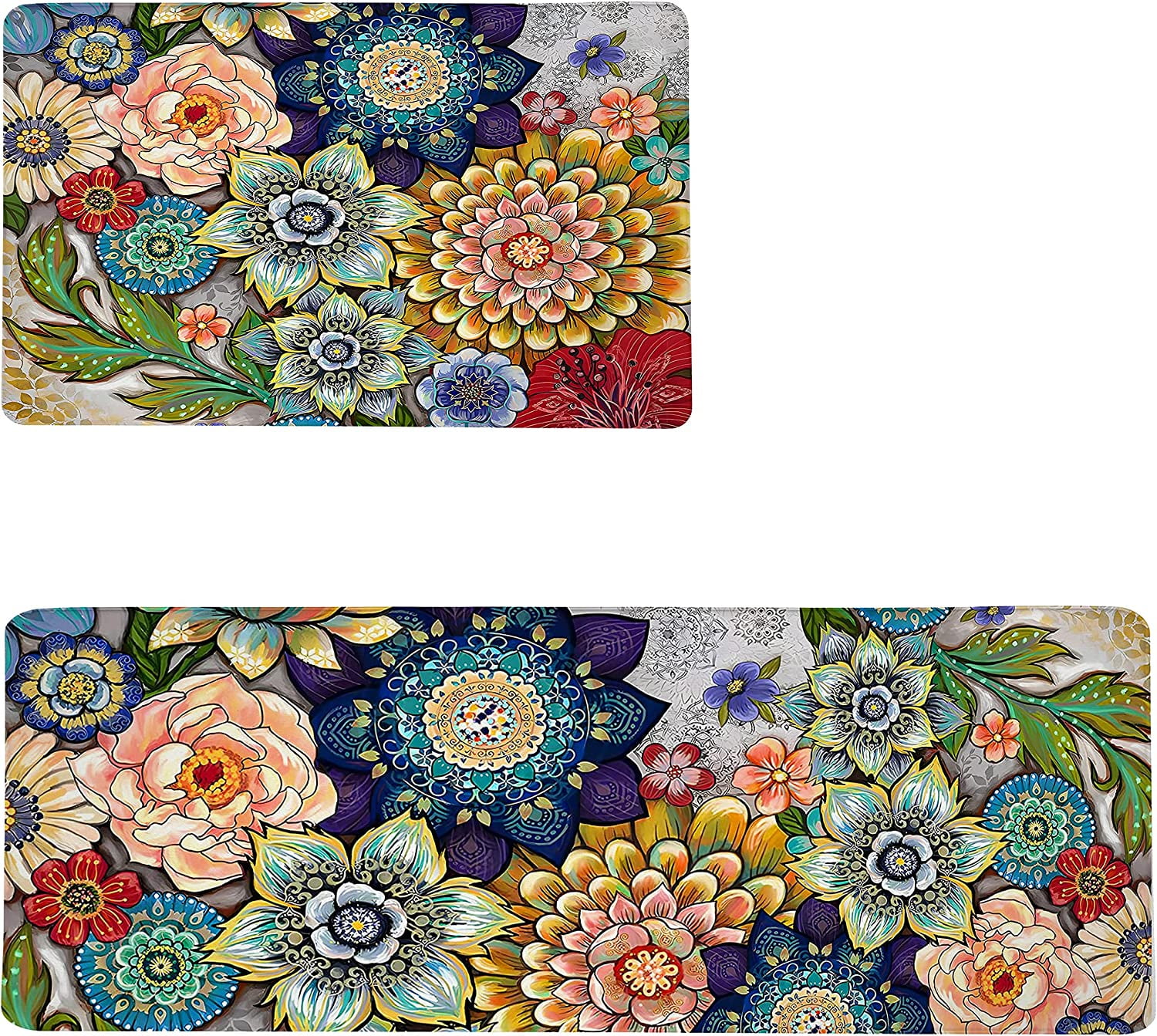 Colorful Boho Floral Kitchen Rugs Mats for Floor Bohemian Vintage Watercolor Flower Kitchen Rug