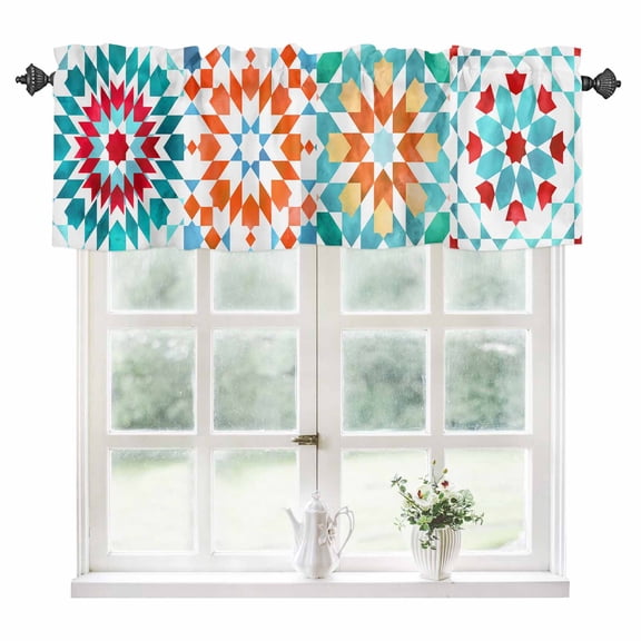 Colorful Boho Geometric Kitchen Valances for Windows 42x12 Inch Kitchen Curtains Valances Rod Pocket Bohemian Ethnic Abstract Art Bathroom Window Valances for Window Treatment Decor