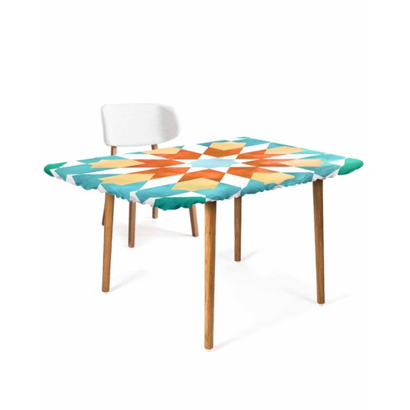 Colorful Boho Geometric Rectangle Tablecloth, Waterproof Elastic Fitted Table Covers for 3 Foot Tables, 24x36inch Decorative Tablecloths for Picnic, Camping, Outdoor, Modern Abstract Ethnic Pattern