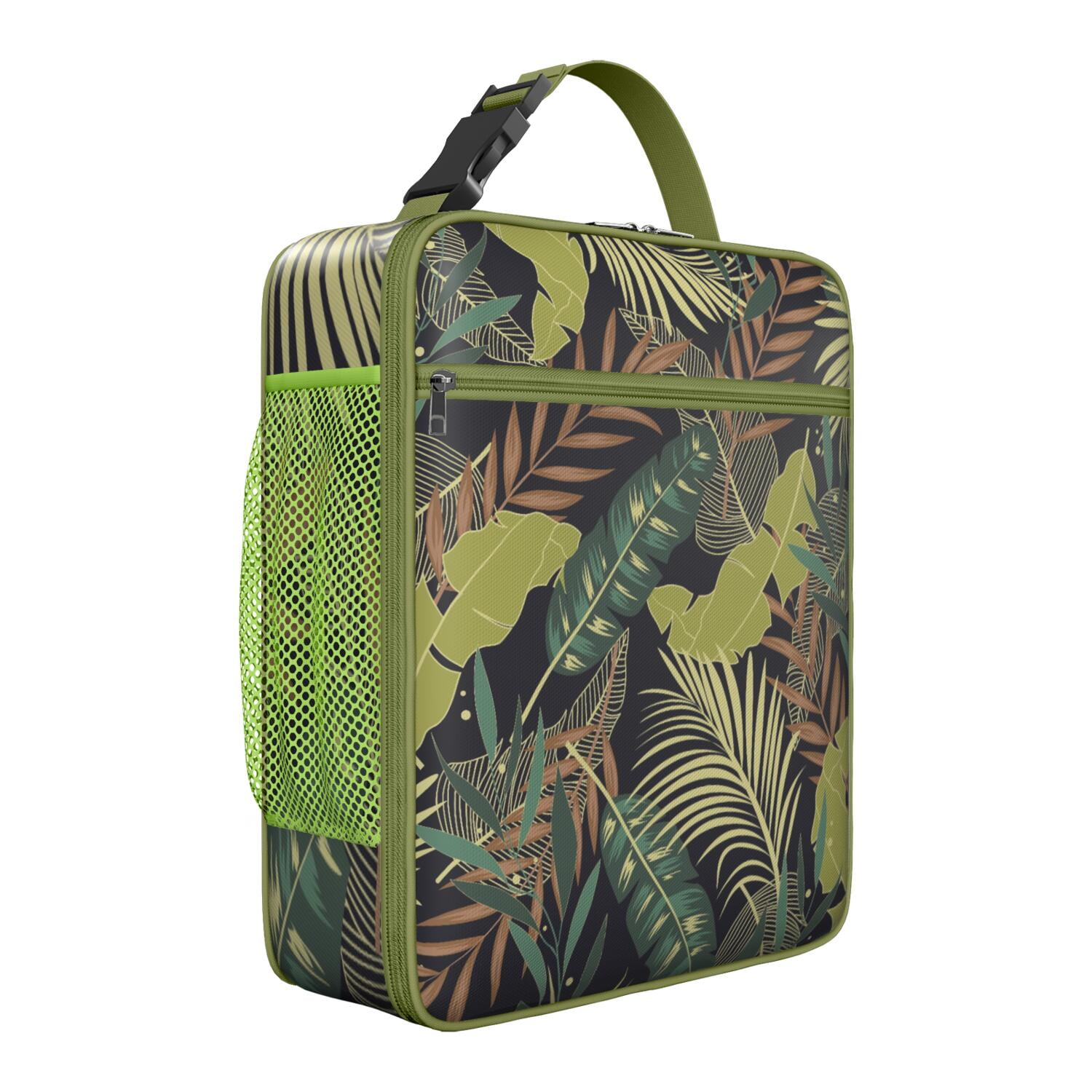 Colorful Boho Insulated Lunch Bag – Tropical Floral and Hawaiian Hibiscus with Jungle Leaves Pattern, Durable Waterproof Thermal Cooler Tote for Resort and Travel
