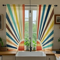 Colorful Boho Kitchen Curtains Retro Sun Rainbow Bathroom Curtains Funky Vintage Colored 70S Cute Cafe Small Bedroom Short Fabric Window Treatment Drapes 26x36 Inch