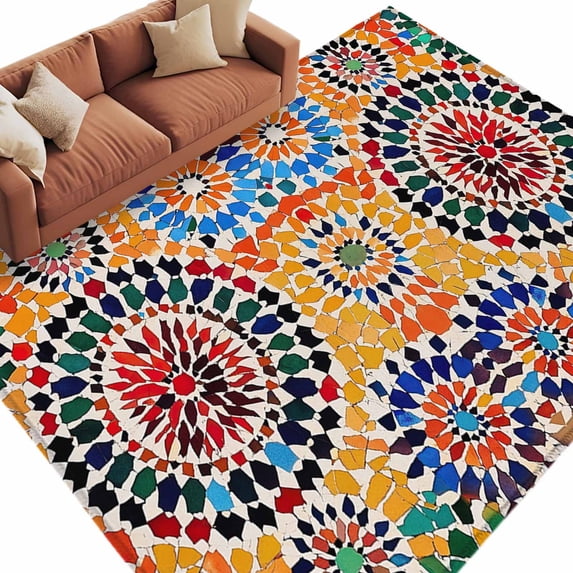 Colorful Boho Large Area Rugs for Bedroom Living Room, Soft Non Slip Carpet Bedside Rug, Watercolor Abstract Geometric Rectangular Floor Cover Kitchen Accent Rug 5'x8' for Dining Room/Office