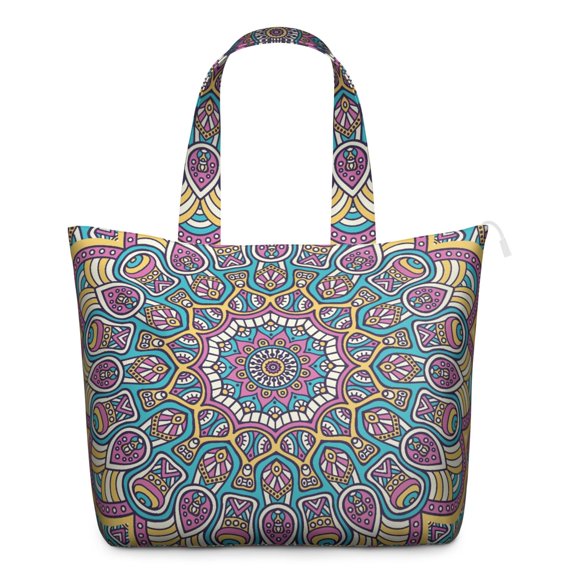 Colorful Boho Mala Travel Duffel Artistic Psychedelic Pattern Weekender Bag, Meditation Healing Room Tote, Relaxation Inspired
