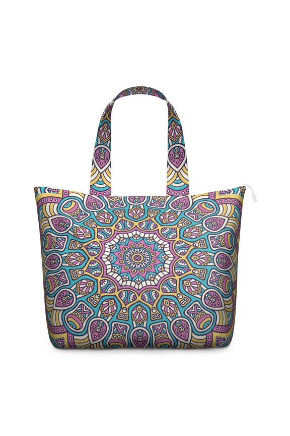 Colorful Boho Mala Travel Duffel Artistic Psychedelic Pattern Weekender Bag, Meditation Healing Room Tote, Relaxation Inspired