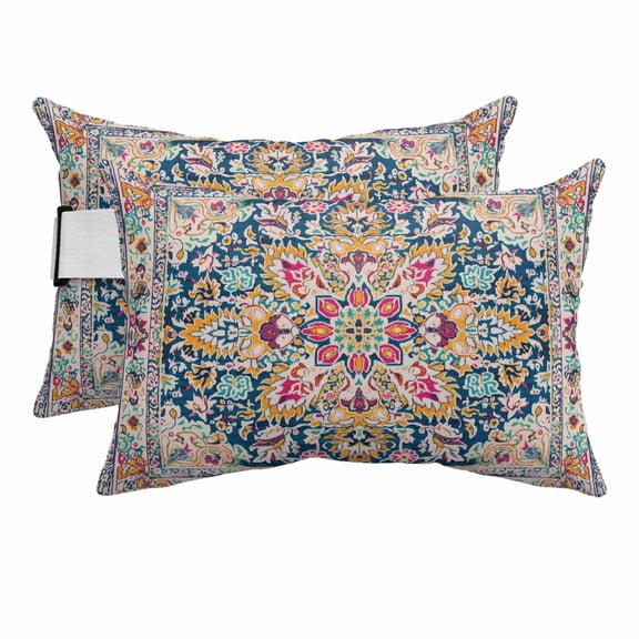 Colorful Boho Outdoor Pillows for Chaise Lounge Chair Beach Headrest Pillow Set of 2 Waterproof Lumbar Pillows with Insert Ethnic Vintage Mexican Flowers Southwestern Pillow for Patio Pool 12"x20"
