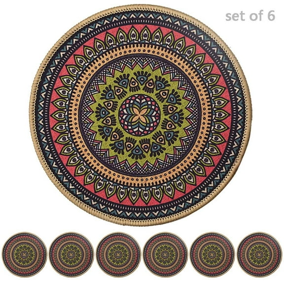 Colorful Boho Plant Pot Mat Set of 6 Absorbent Non Slip Plant Pot Pad for Table Desk Floor 8.5 x 8.5 Inch