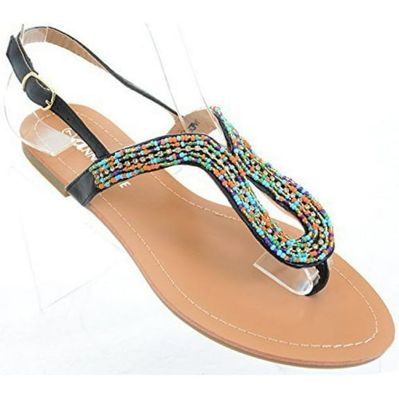 Colorful Boho Summer Thong Slip On Flip-flop Flat Sandals - 6 / Blk