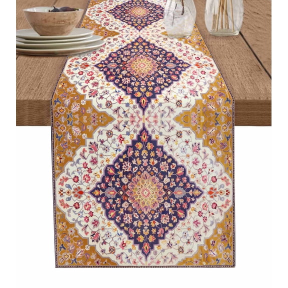 Colorful Boho Table Runner 48 Inches, Southwest Aztec Abstract Geometric Art Bed Runner Dresser Scarves Tabletop for Indoor Outdoor Parties/Ceremony/Banquet, 13" x 48"