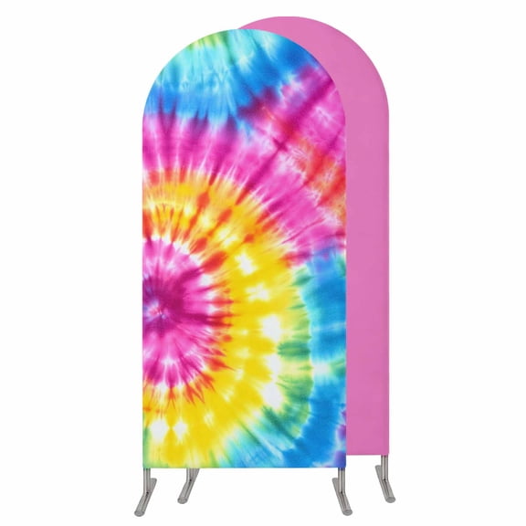 Colorful Boho Wedding Arch Cover,Stretchy Spandex Arch Backdrop Stand Covers 4 FT,Pink Yellow Blue Green Tie Dye Abstract Art Round Top Arched Backdrop Cover for Birthday Party Ceremony Baby Shower