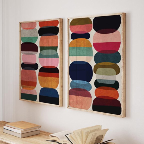 Colorful Bold Mid Century Modern Prints Set 2 Unframed Paper Print 8x12