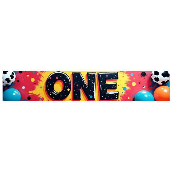 Colorful Bold One Letter Banner with Patterned Backdrop and Pom Pom Decorations for First Birthday Party Photography Props Party Supplies Decorations Background Backdrop