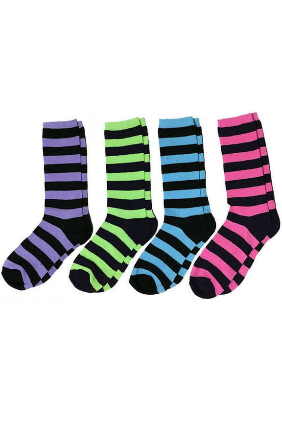 Colorful & Bold Striped Assorted 12 Pack Crew Socks