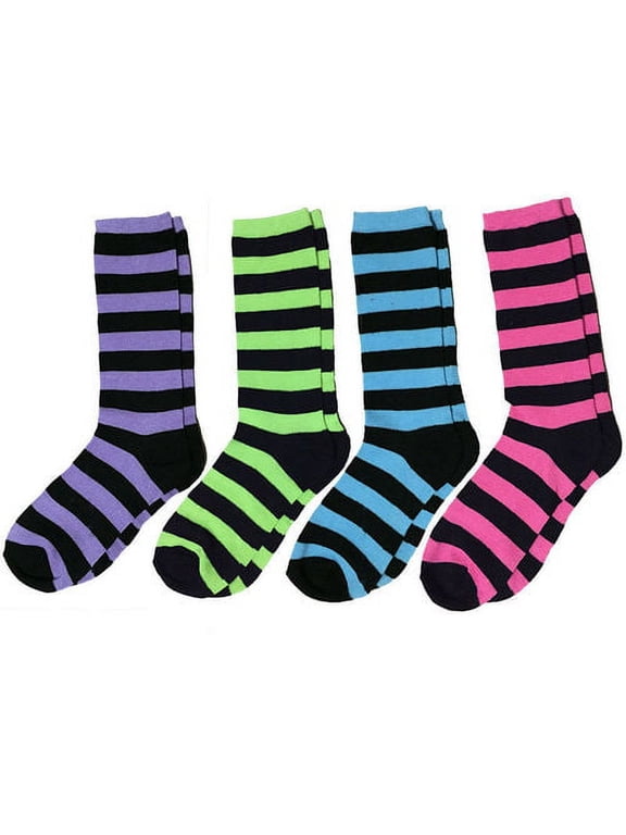 Colorful & Bold Striped Assorted 12 Pack Crew Socks