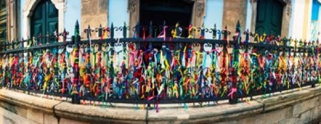 Colorful Bonfim wish ribbons tied around at Church of Nosso Senhor do Bonfim Pelourinho Salvador Bahia Brazil Canvas Art - Panoramic Images (30 x 12)