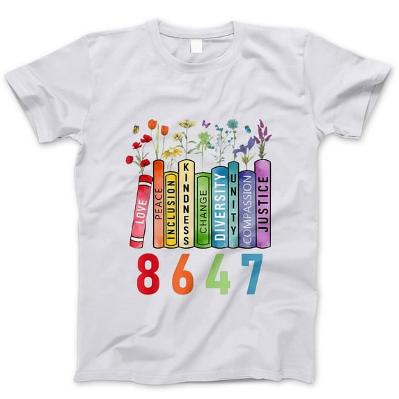 Colorful Book Lover T-Shirt – Floral Book Stack Graphic Tee for Readers, Unisex Casual Reading Shirt
