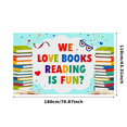thumbnail image 1 of Colorful Book Themed Banner with Stacked Books Heart Shaped Sunglasses Stars for Book Lovers Reading Events Book Fairs School Libraries Classroom Decorations Party Backdrops, 1 of 7