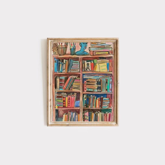 Colorful Bookshelf Eclectic Library Reading Room Poster Art, Unframed Poster