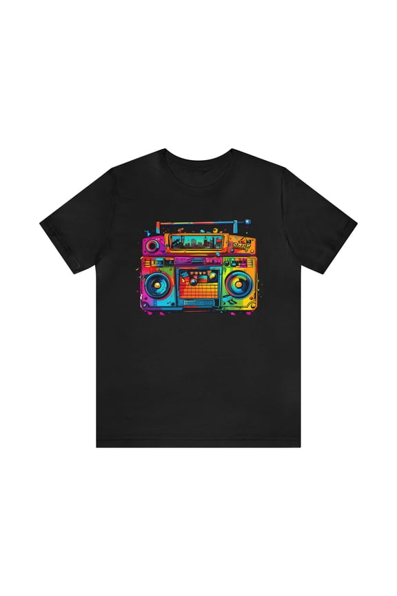 Colorful Boombox 80's, 90's, Unisex Jersey Short Sleeve Tee, Vintage Music Unisex T-Shirt, Music Lover Tee, Nostalgic Vibes