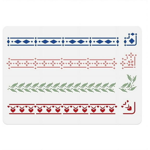 Colorful Border Stencil with Corners Template 11.7 x 8.3 Inch Reusable Border Stencil for Painting on Wood Wall Floor Fabric Furniture Border DIY Home Decor Craft Stencil