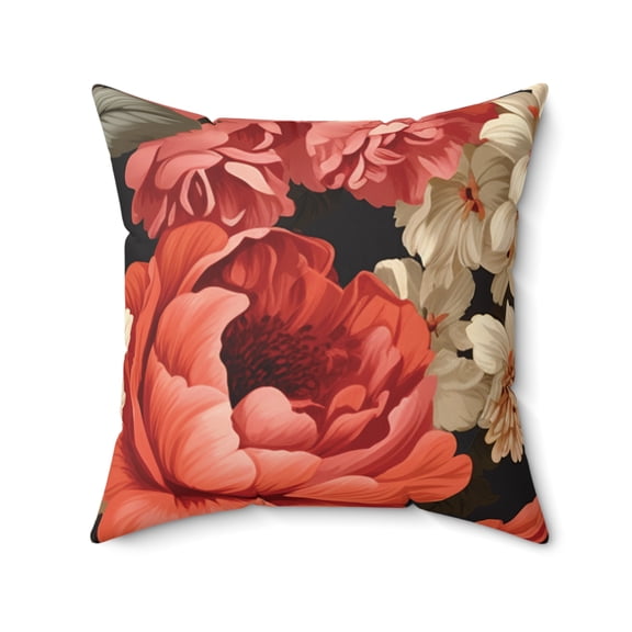 Colorful Botanical Beauty: Bold Floral Spun Polyester Pillow
