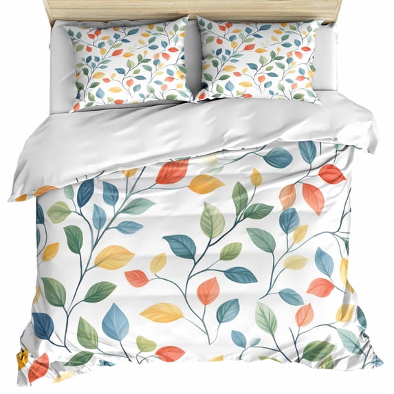 Colorful Botanical Bedding 3 Piece Duvet Cover Set Full Size, Watercolor Country Summer Leaves Soft Microfiber Comforter Cover with Zipper Closure & Pillowcases, Wrinkle & FadeResistant Quilt Cover