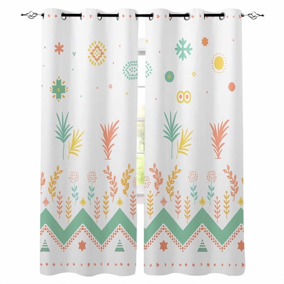 Colorful Botanical Blackout Curtains 96 Inches Long for Bedroom,Summer Floral Ethnic Geometric Abstract Thermal Insulated Room Darkening Black Out Window Curtain Panels Grommet Drapes for Living Room