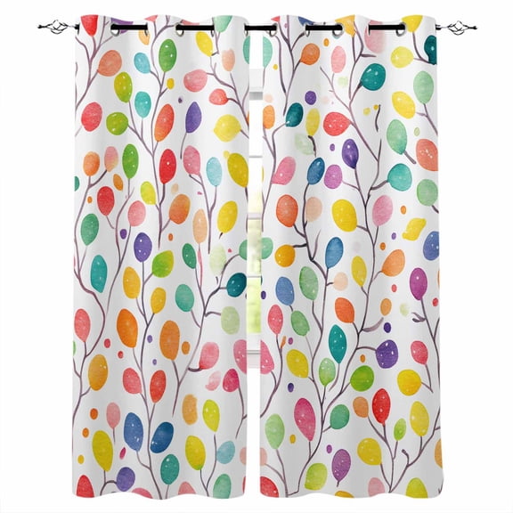 Colorful Botanical Blackout Curtains for Bedroom/Living Room, Thermal Insulated Kitchen Curtains, Leaf Rainbow Color Spring Grommet Darkening Window Treatment Drapes 52"x63"x2