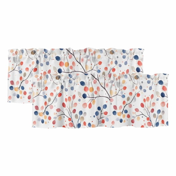 Colorful Botanical Curtain Valances for Windows, Kitchen Valance Window Treatments Panel 2 Pack, Rainbow Color Leaf Spring Rod Pocket Short Curtains for Bathroom Bedroom 42 x 18 Inch