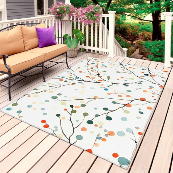Colorful Botanical Outdoor Rug for Patio/Deck/Porch, Non-Slip Large Area Rug 5 x 7 Ft, Rainbow Color Leaves Spring Summer Indoor Outdoor Rugs Washable Area Rugs, Reversible Camping Rug Carpet Runner