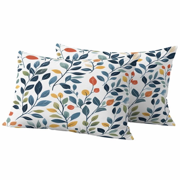 Colorful Botanical Outdoor Waterproof Pillow Covers, Country Summer Leaves Watercolor Decorative Rectangle Throw Pillowcase Sofa Cushion Sham for Patio/Couch/Chair, 20"x12" 2 Pack