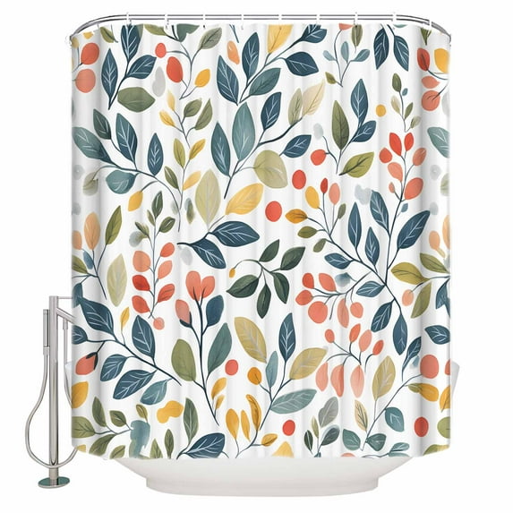 Colorful Botanical Shower Curtains for Bathroom Waterproof Fabric Bath Curtains Decor Bath Tub Curtain Spring Summer Leaf Floral Pastoral Decorative Shower Curtain Sets with 12 Hooks, 72x72 Inch