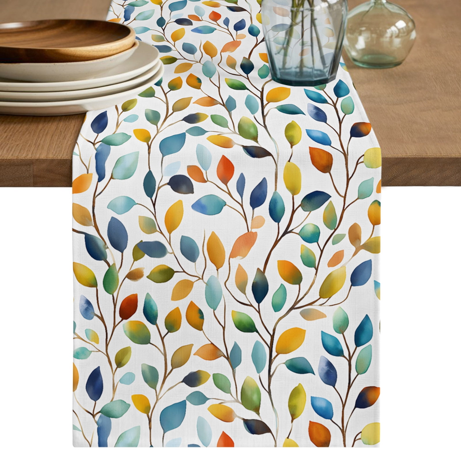 Colorful Botanical Table Runner 70 Inches Long,Pastoral Leaf Spring ...