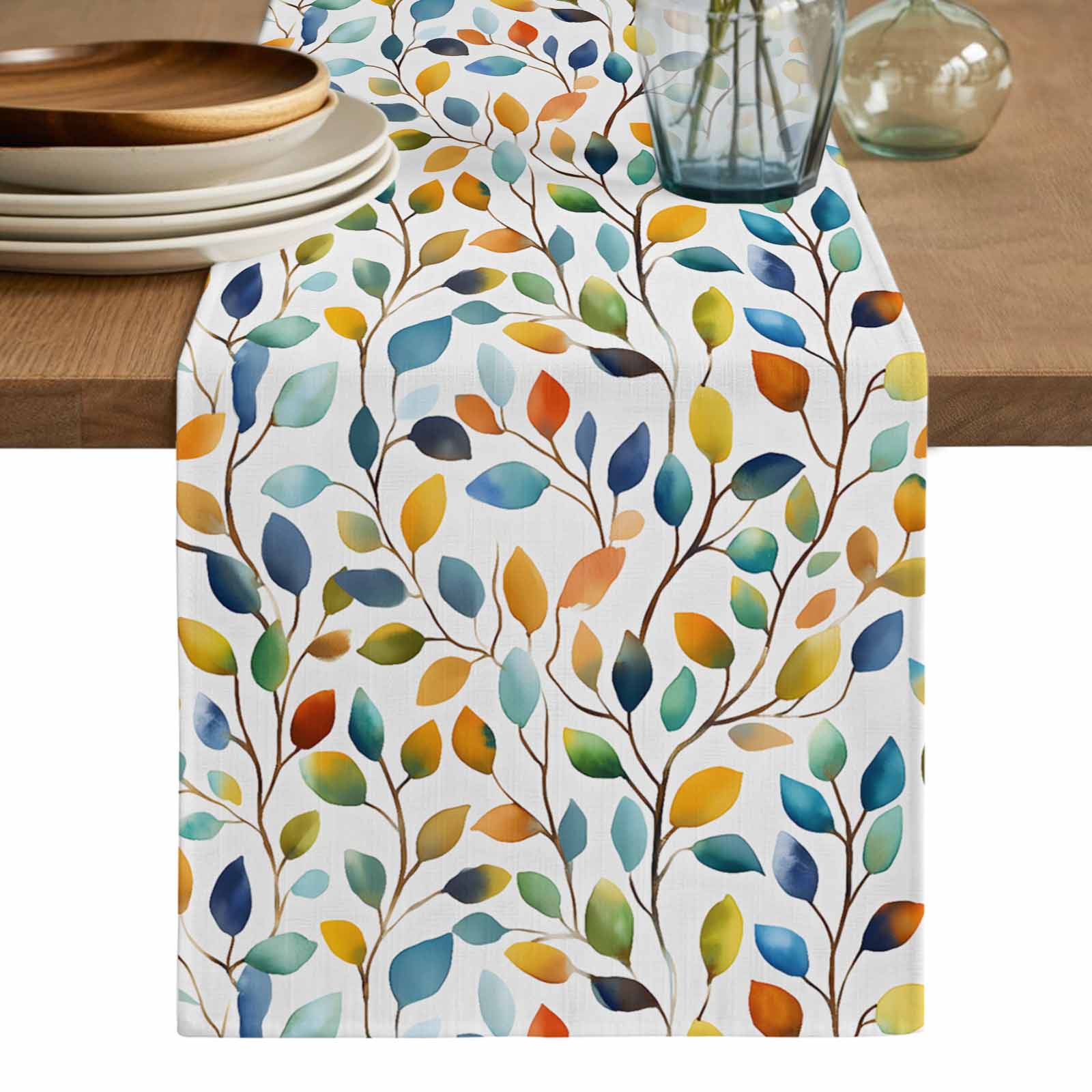 Spring Table Runner 108 Colorful Botanical Table Runner, Pastoral Leaf Spring Summer Elegant ...