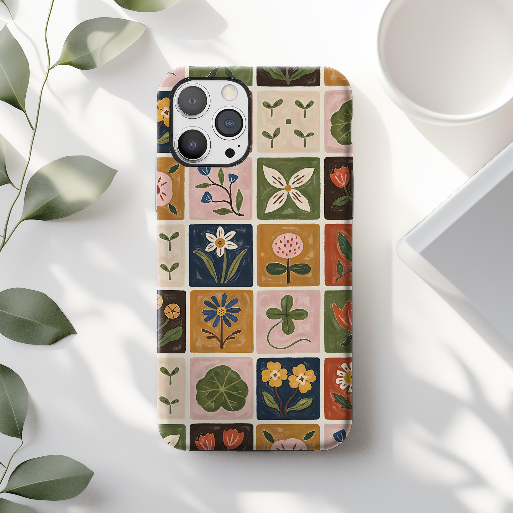 Colorful Botanical Tile Garden Pattern Case for iPhone 17 16 15 14 13 ...