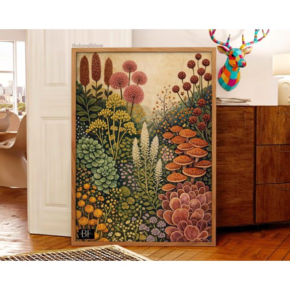 Colorful Botanical Wall Decor Earthy Wildflower Art Boho Home Decor Room Interior Decorative